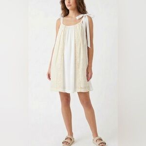 Ryu 100% cotton Ivory and Cream Mini Dress with Shoulder Bow
